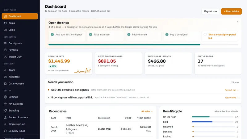 Consigna dashboard, as it looks in the live demo