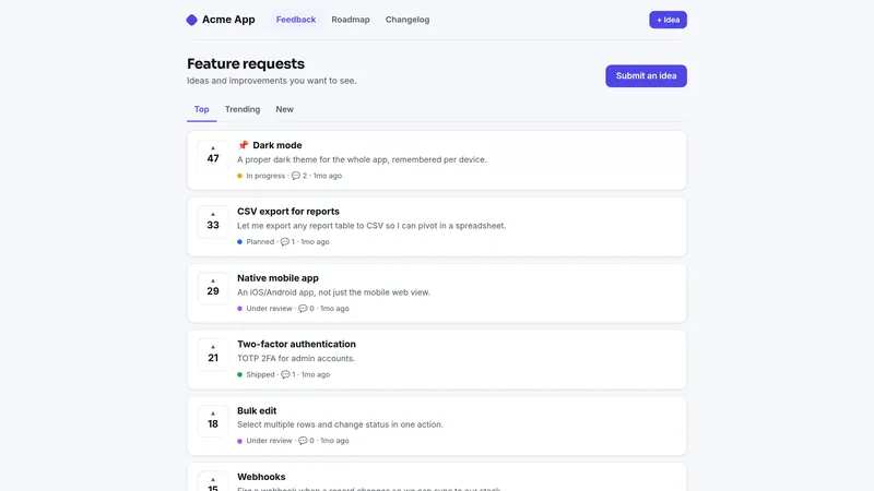 Votera dashboard, as it looks in the live demo