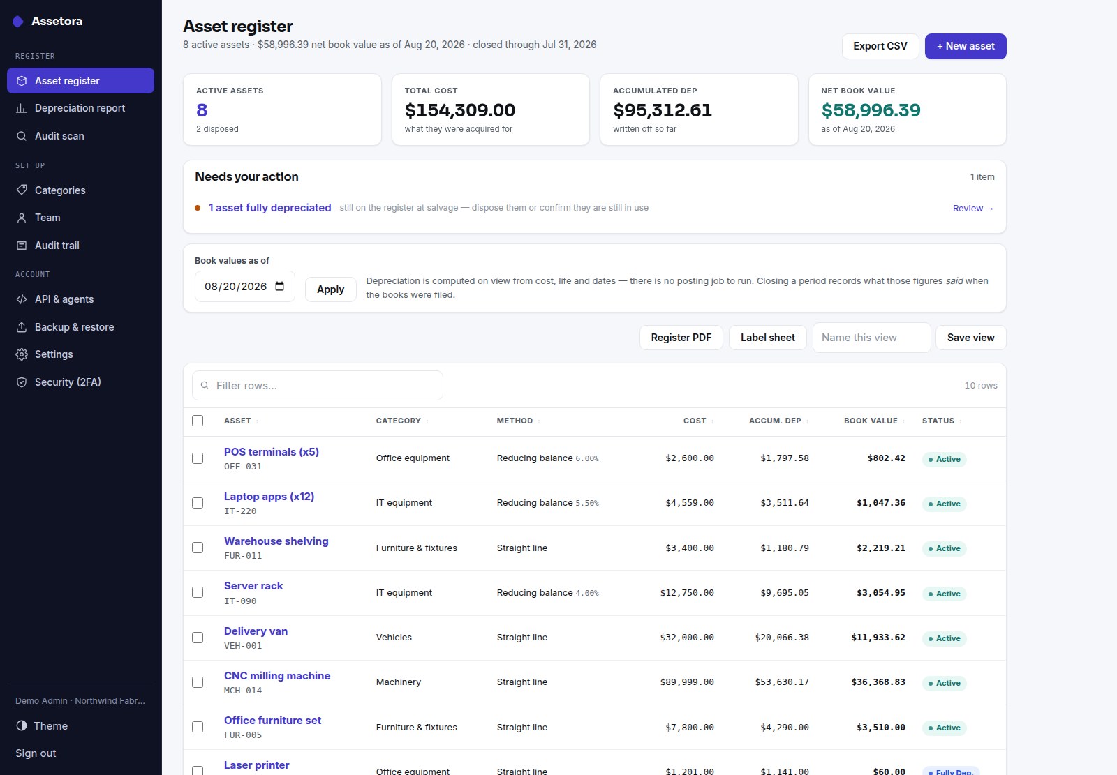 Assetora — Fixed-Asset & Depreciation Register