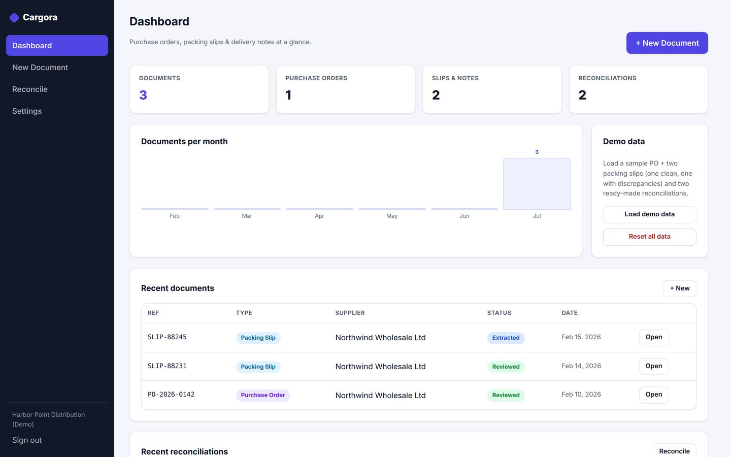 Cargora — Extract POs and packing slips with your own AI key, then catch short shipments and price gaps automatically.