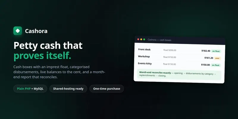 Cashora — Petty Cash Ledger Software (PHP + MySQL, Self-Hosted) preview