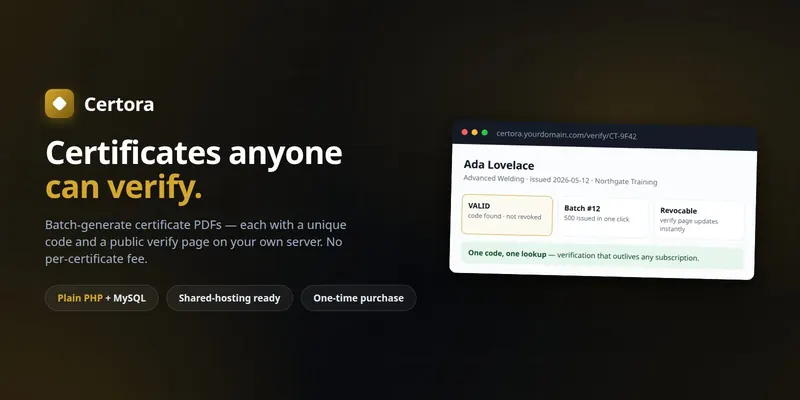 Certora — Public Certificate Verification Page (PHP + MySQL, Self-Hosted) preview
