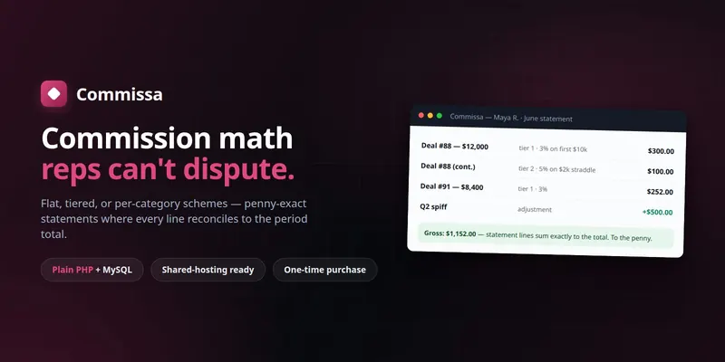Commissa — Sales-Commission Calculator (PHP + MySQL, Self-Hosted) preview