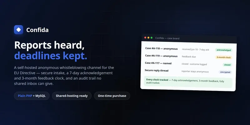 Confida — Whistleblowing Portal for EU Directive 2019/1937 (PHP + MySQL, Self-Hosted) preview