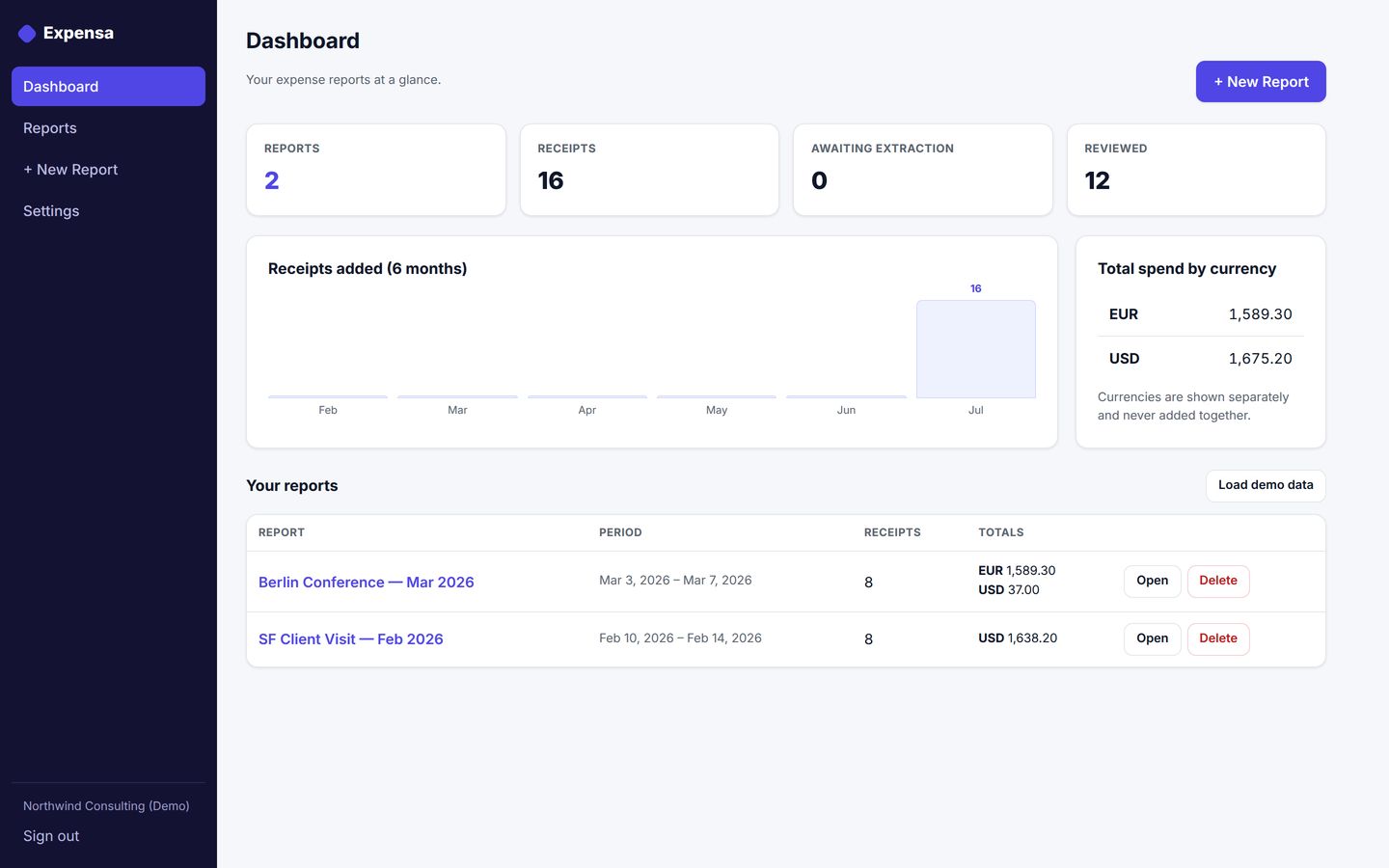 Expensa — Batch-upload receipts and let your own AI key extract, categorize, and total them into an accountant-ready report.