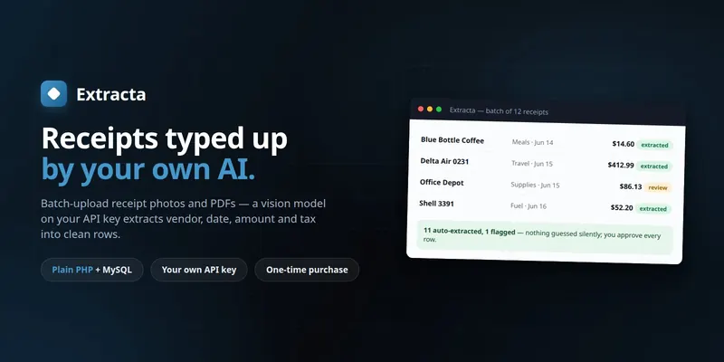 Extracta — Self-Hosted AI Invoice & Receipt Data Extractor (BYO Key) preview