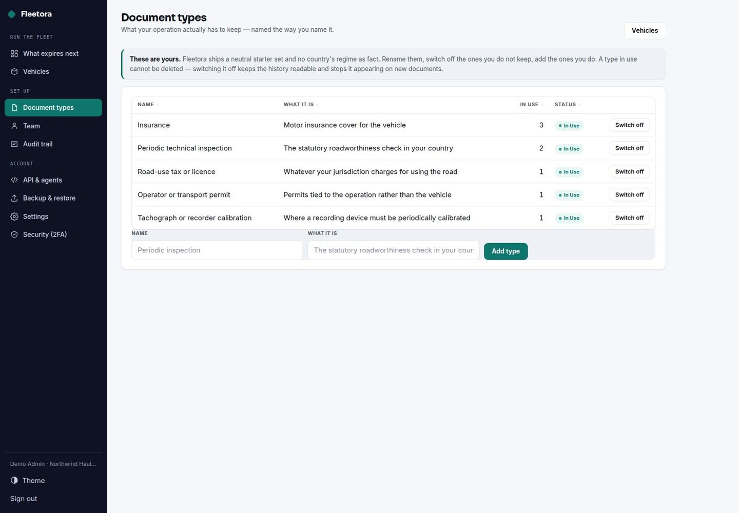 Fleetora — Self-Hosted Vehicle & Fleet Register: Expiries, Servicing, Defects screenshot 5