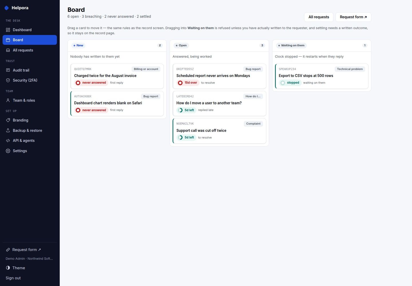 Helpora — Self-Hosted Request Desk: First Response, Working Hours, Settlement screenshot 3
