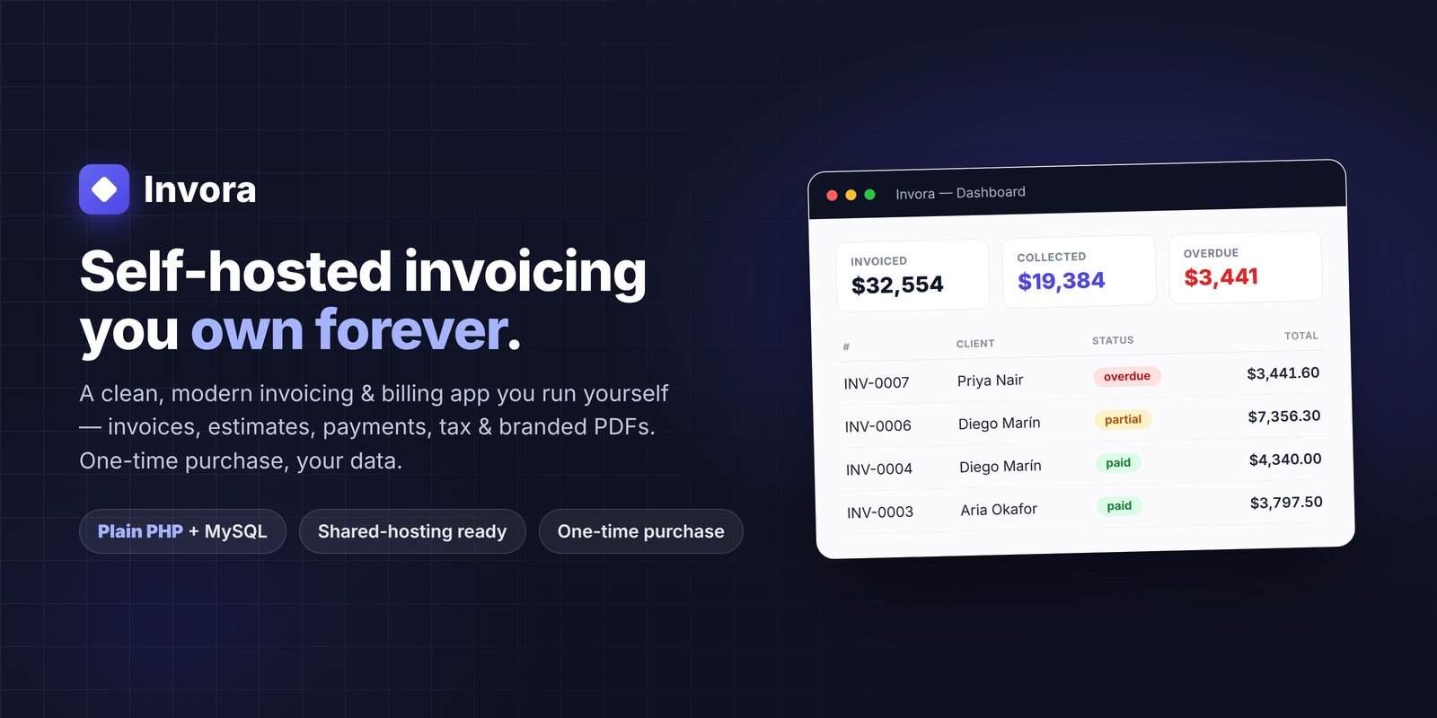 Invora — Invoicing & Billing System (PHP + MySQL, Self-Hosted) preview