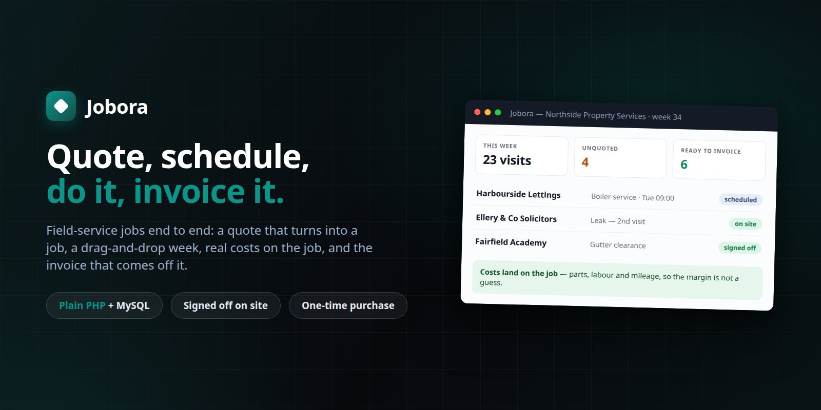 Jobora — Self-Hosted Job Management: Quotes, Scheduling, Job Costing preview banner