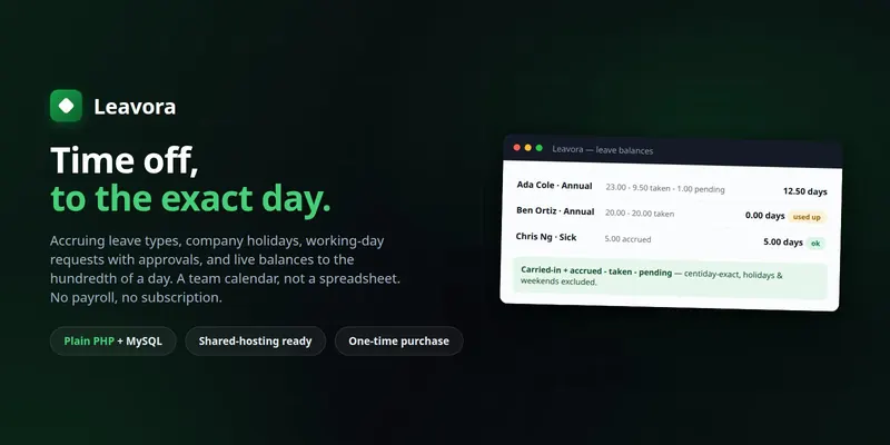 Leavora — Staff Leave & PTO Tracker (PHP + MySQL, Self-Hosted) preview