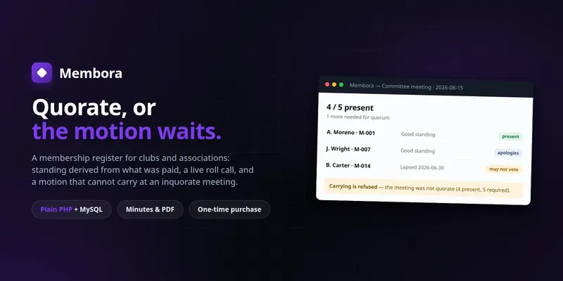 Membora — Self-Hosted Membership Register: Standing, Quorum, Motions preview