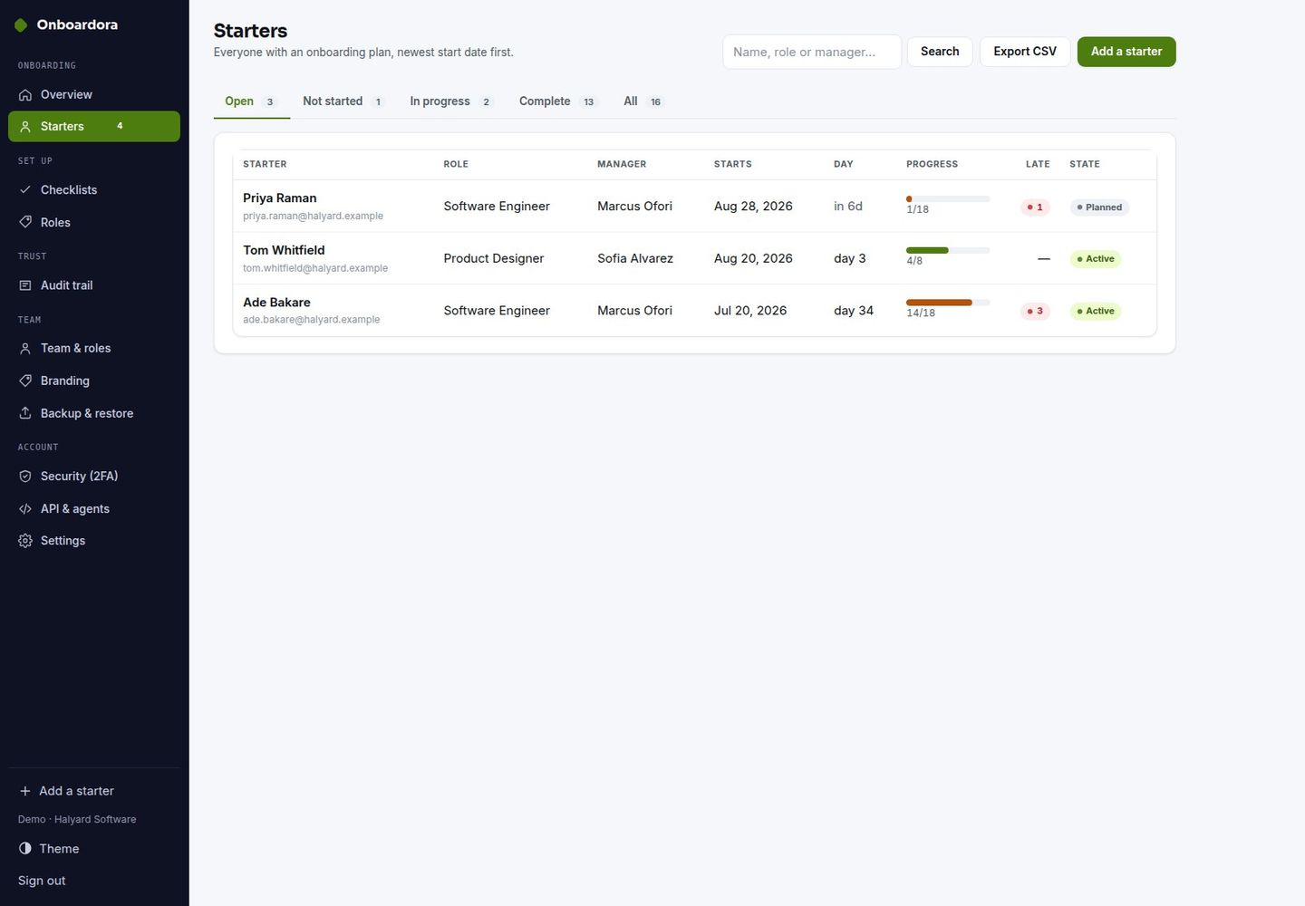 Onboardora — Self-Hosted Employee Onboarding: Checklists, Owners, Derived Dates screenshot 3