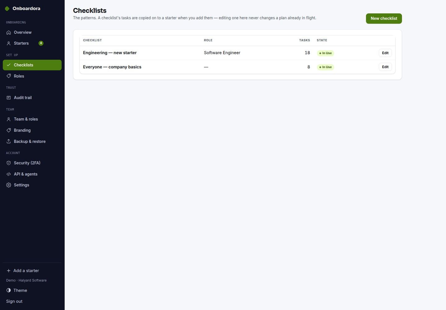 Onboardora — Self-Hosted Employee Onboarding: Checklists, Owners, Derived Dates screenshot 4