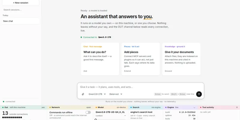 Own Your AI (OYA) — local-AI software you run on your own machine, with a model you choose preview