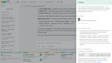 The Prove it panel showing zero outside connections this session and the claims it will re-check on demand
