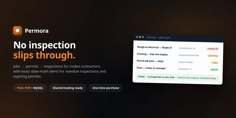 Permora — Permit & Inspection Tracker for Trades (PHP + MySQL, Self-Hosted) preview