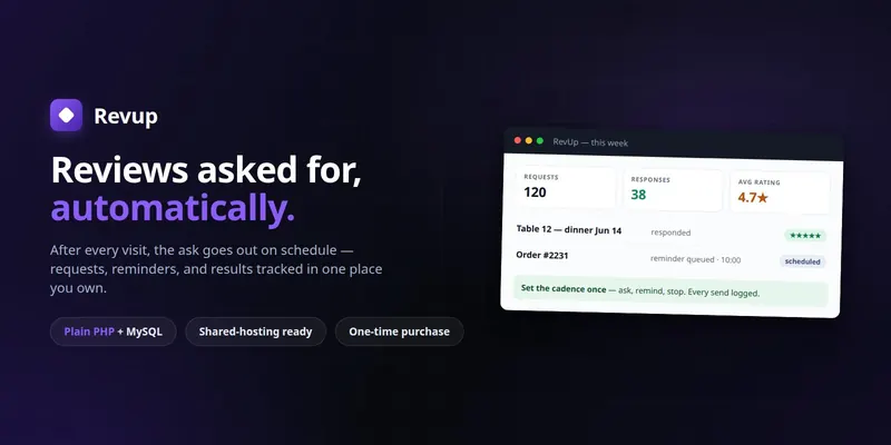 Revup — Review Requests with Private Feedback (PHP + MySQL, Self-Hosted) preview