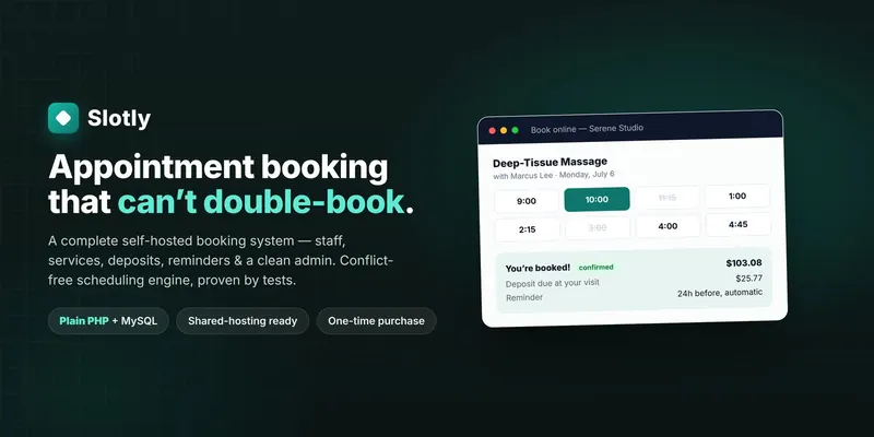Slotly — Appointment & Booking System (PHP + MySQL, Self-Hosted) preview