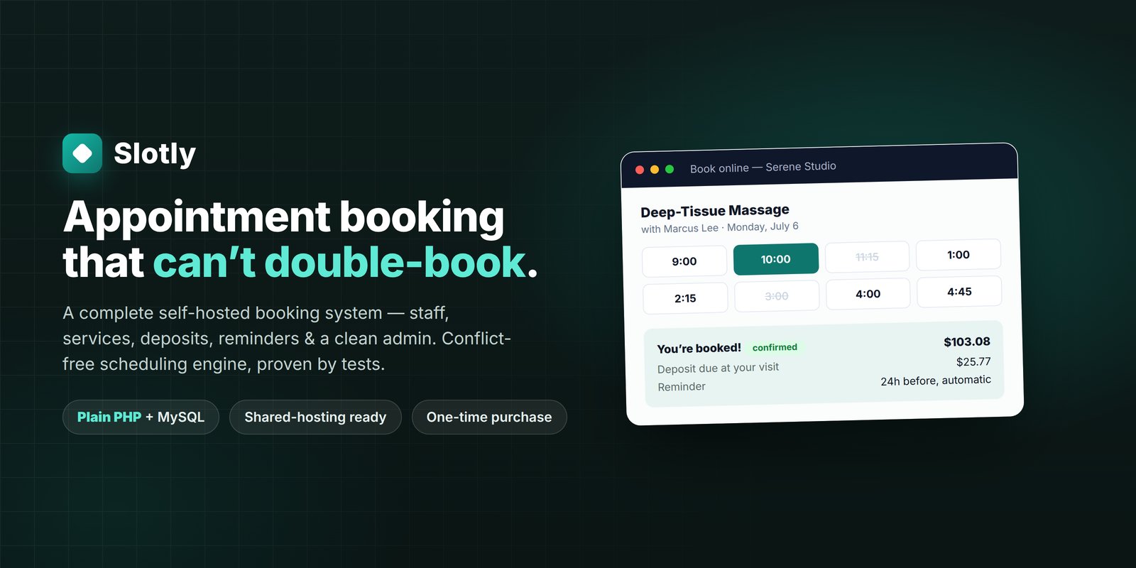 Slotly — Appointment & Booking System (PHP + MySQL, Self-Hosted) preview banner