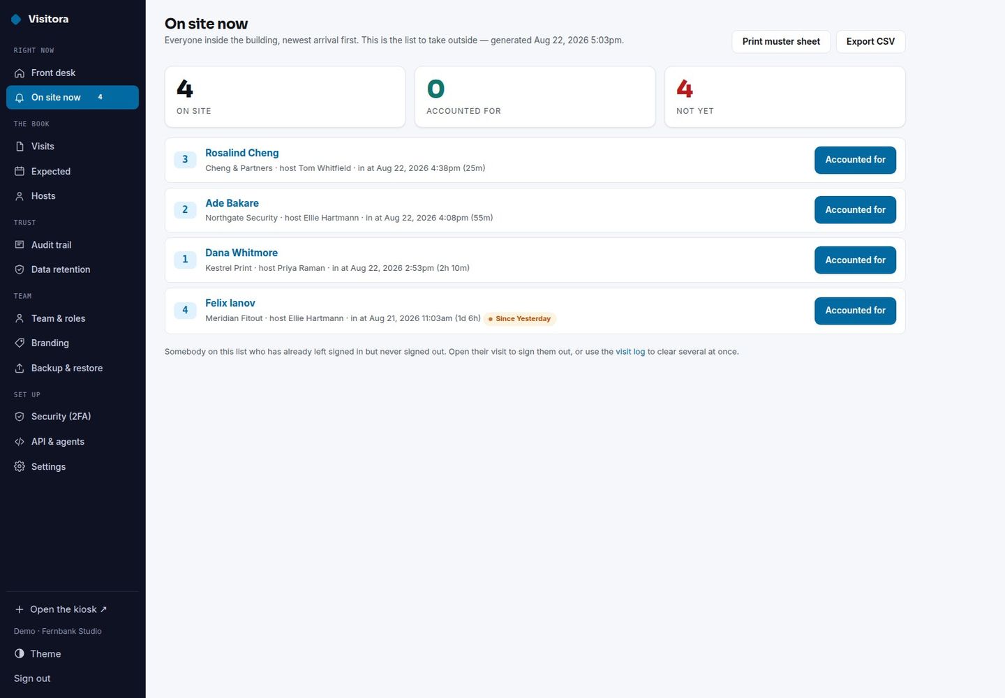 Visitora — Self-Hosted Visitor Sign-In & Evacuation List screenshot 3