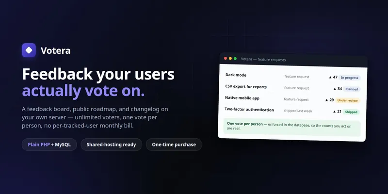 Votera — Self-Hosted Feedback Board, Roadmap & Changelog (PHP + MySQL) preview