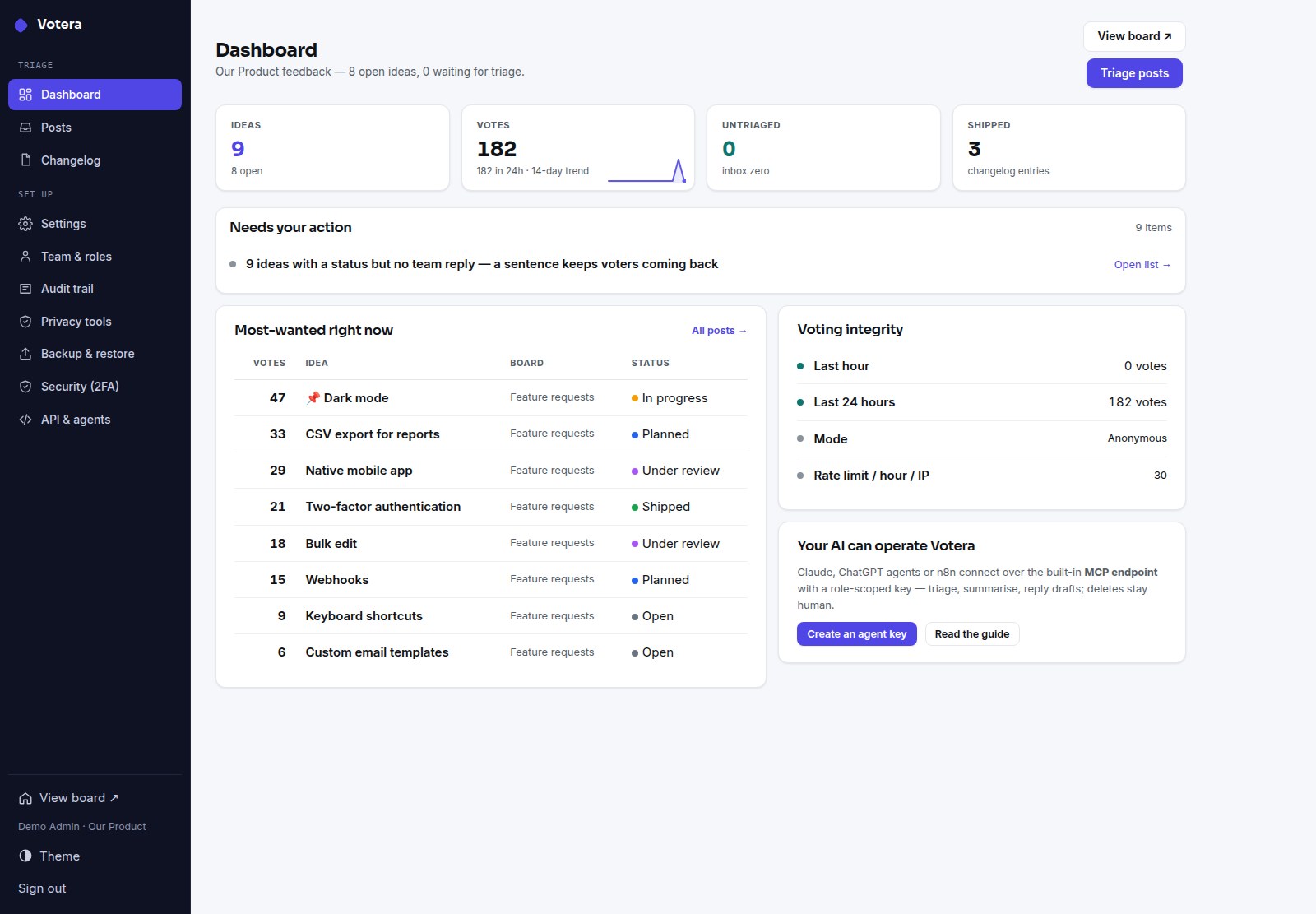 Votera — Self-Hosted Feedback Board, Roadmap & Changelog