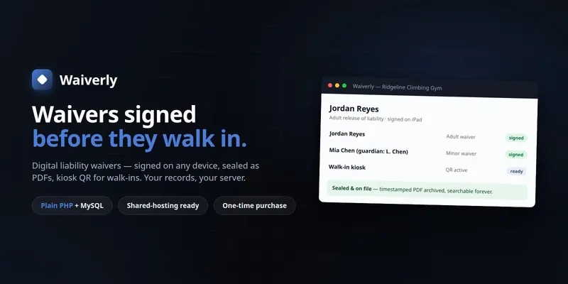 Waiverly — Digital Waiver & E-Signature Kiosk (PHP + MySQL, Self-Hosted) preview