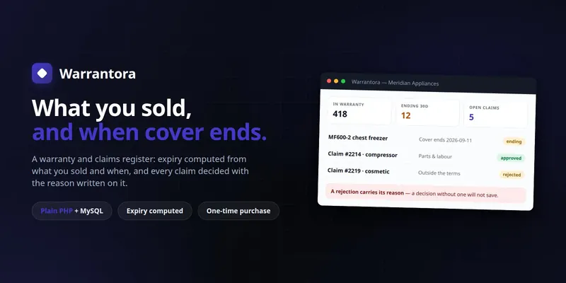 Warrantora — Self-Hosted Warranty & RMA Register: Expiry and Claims preview