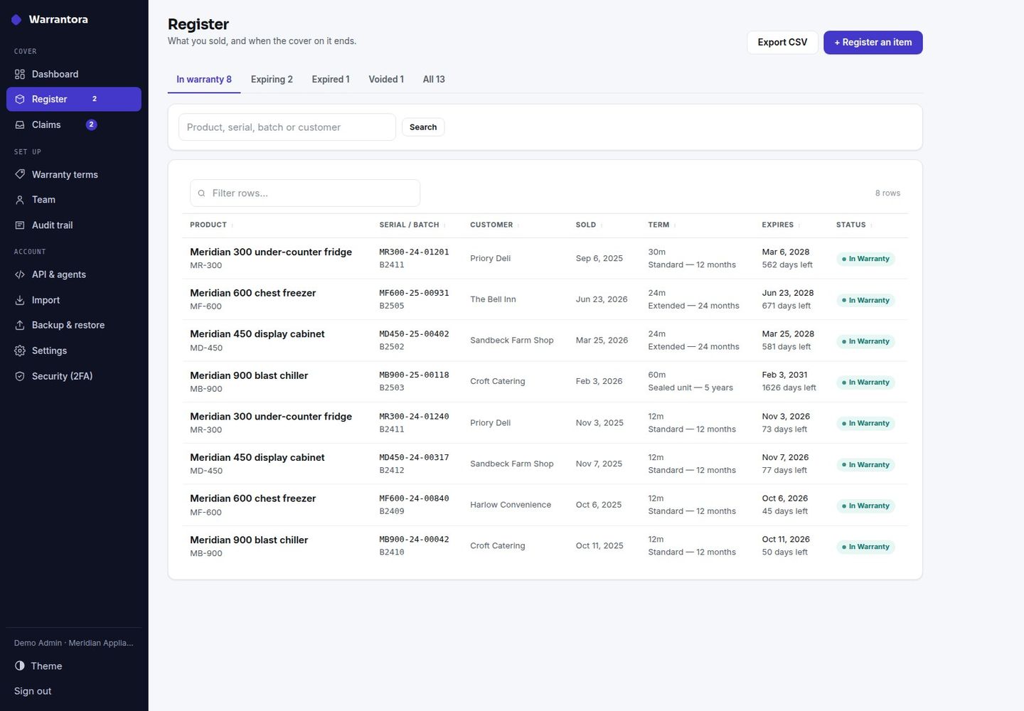 Warrantora — Self-Hosted Warranty & RMA Register: Expiry and Claims screenshot 3